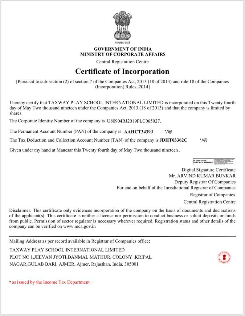 Certificate Of Incorporation