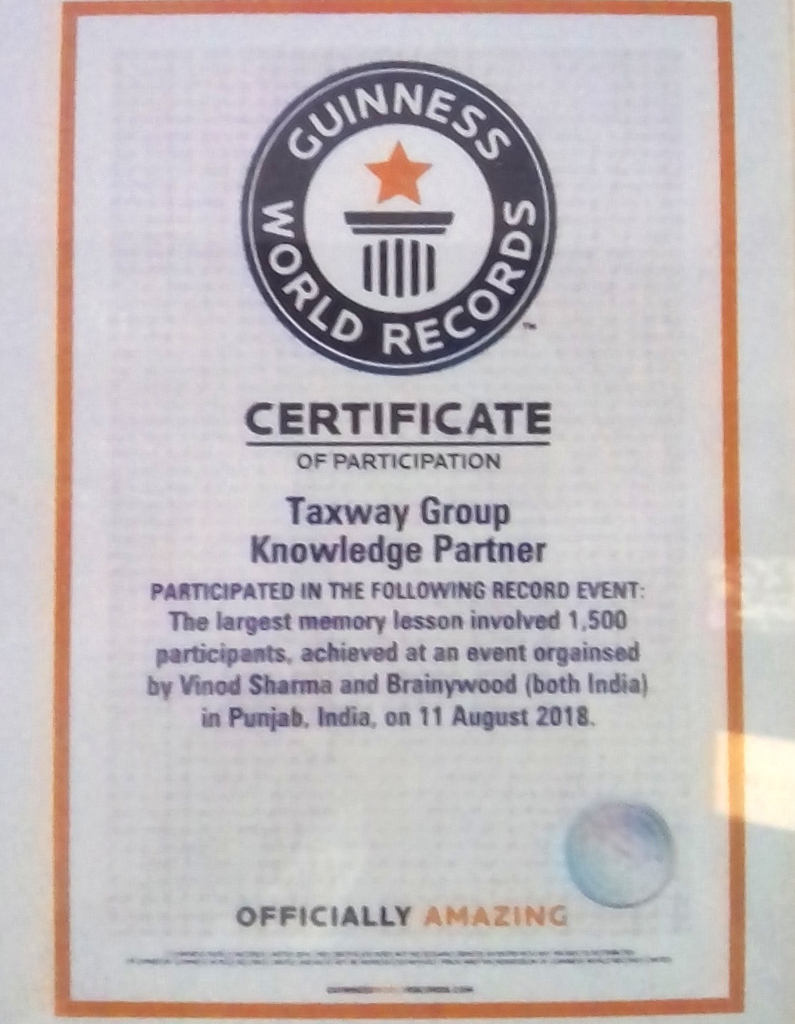 Guinness World Records Certificate Of Participation Taxway Group Knowledge Partner
